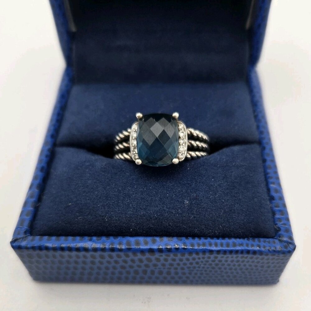 David Yurman Blue Black Diamond-Checked Cable Ring